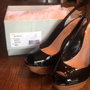 Jessica Simpson black patent platform